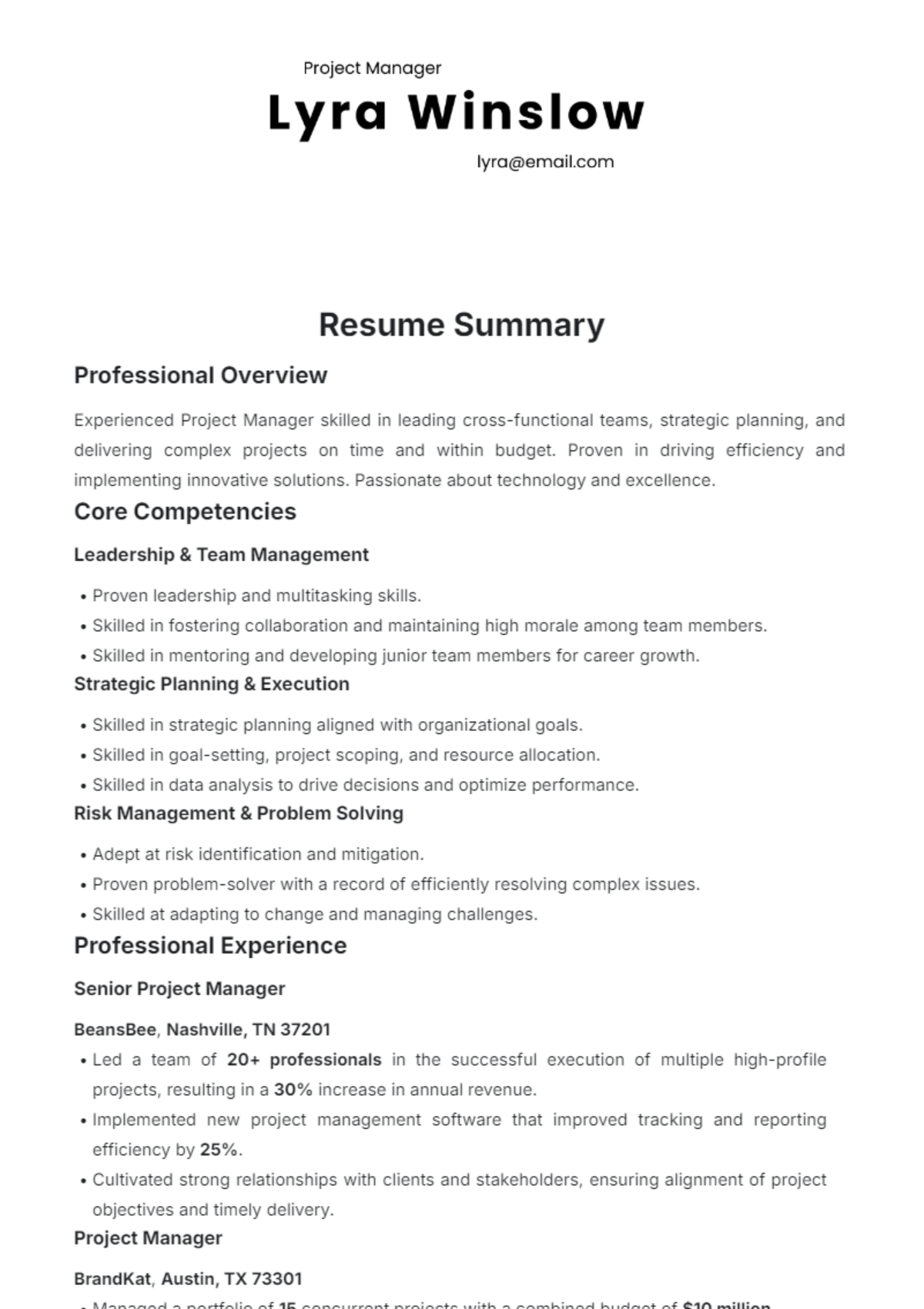 Resume Summary Template - Edit Online & Download