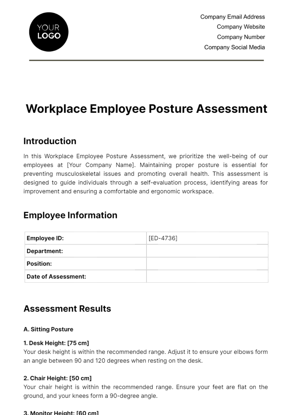 Workplace Employee Posture Assessment Template