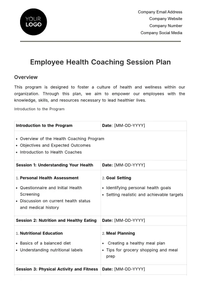 Free Employee Health Coaching Session Plan Template to Edit Online