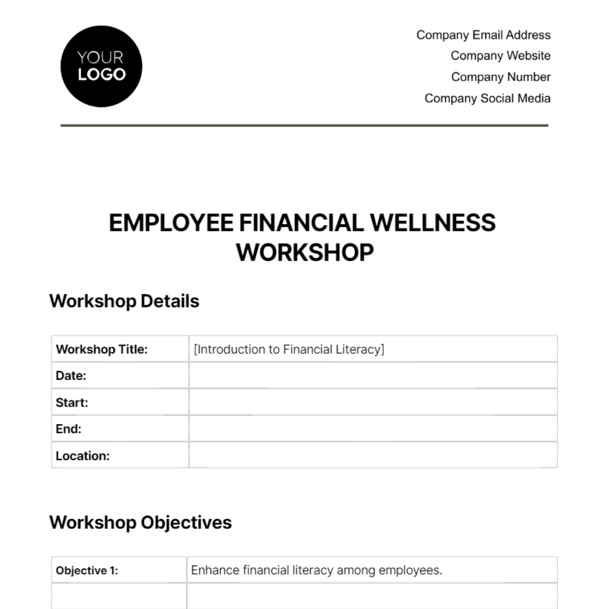 Employee Financial Wellness Workshop Template - Edit Online & Download