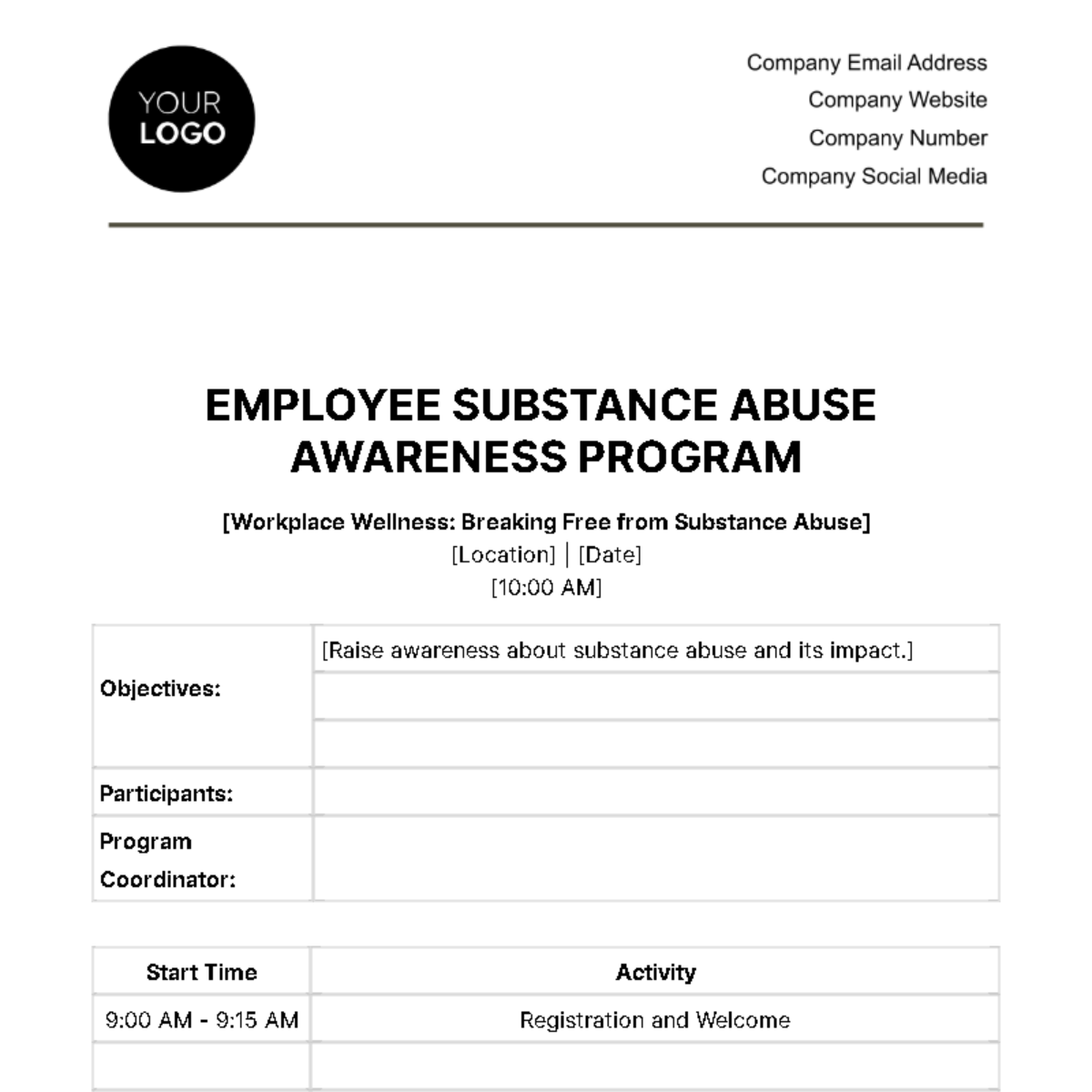 Free Employee Substance Abuse Awareness Program Template