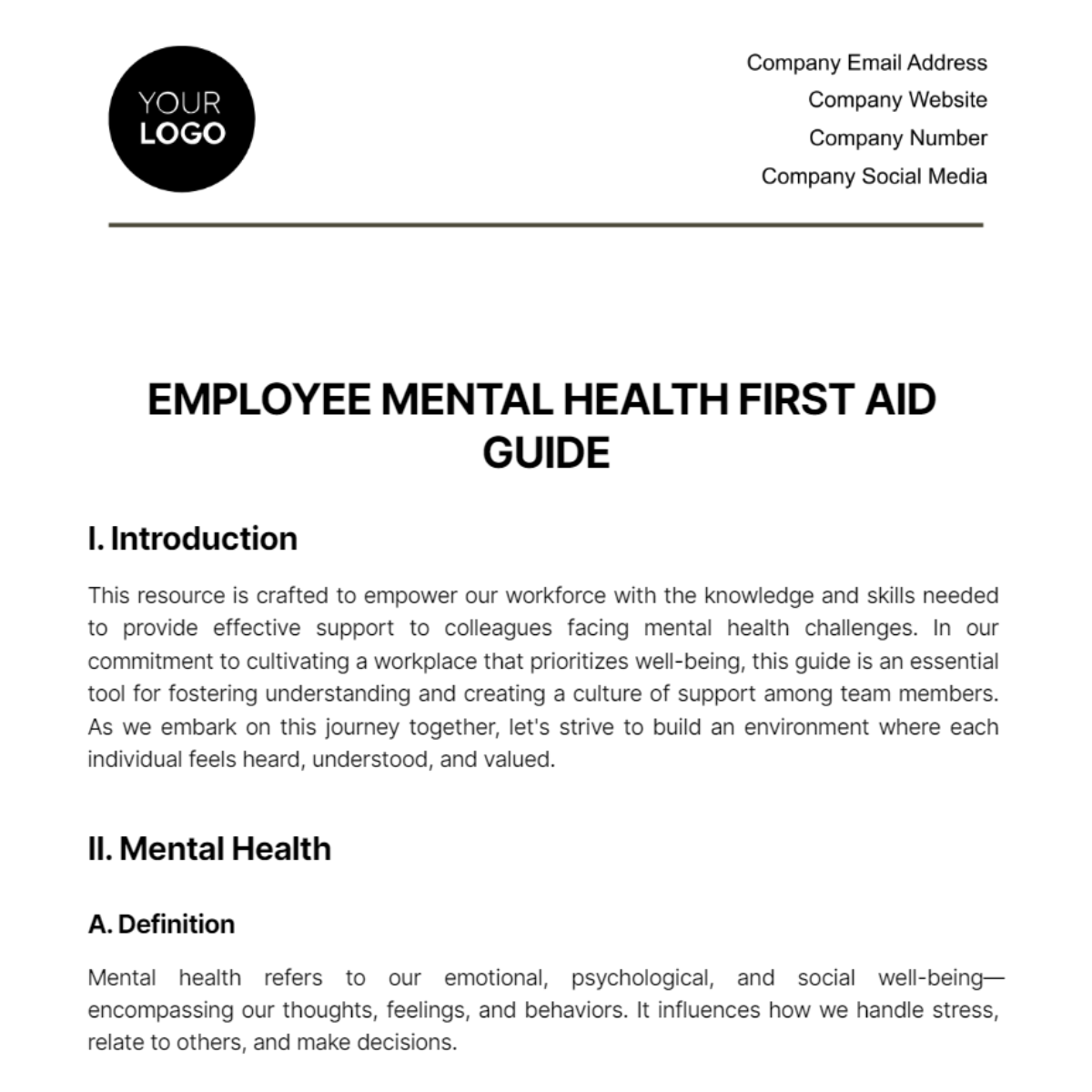 Free Employee Mental Health First Aid Guide Template