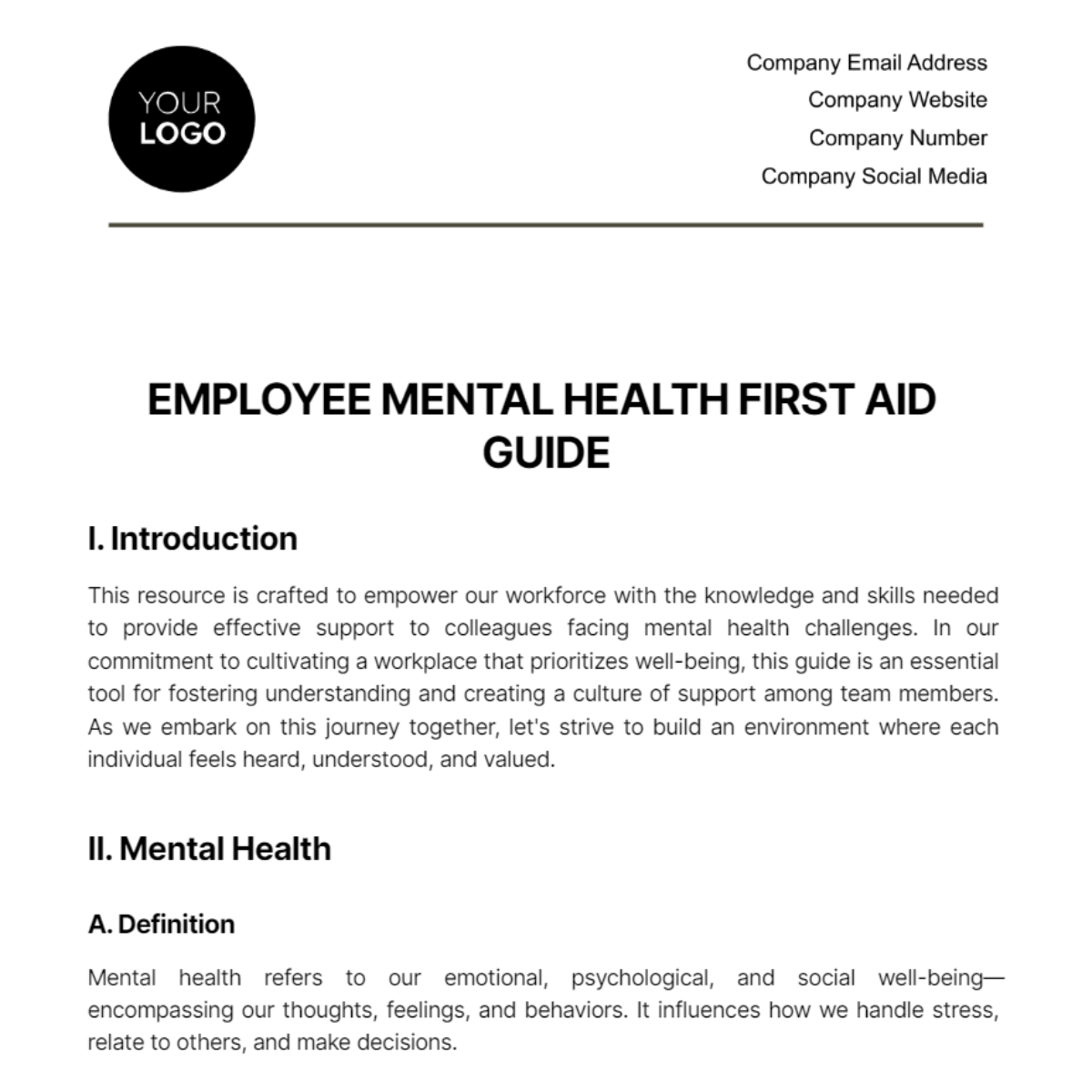 Employee Mental Health First Aid Guide Template - Edit Online & Download