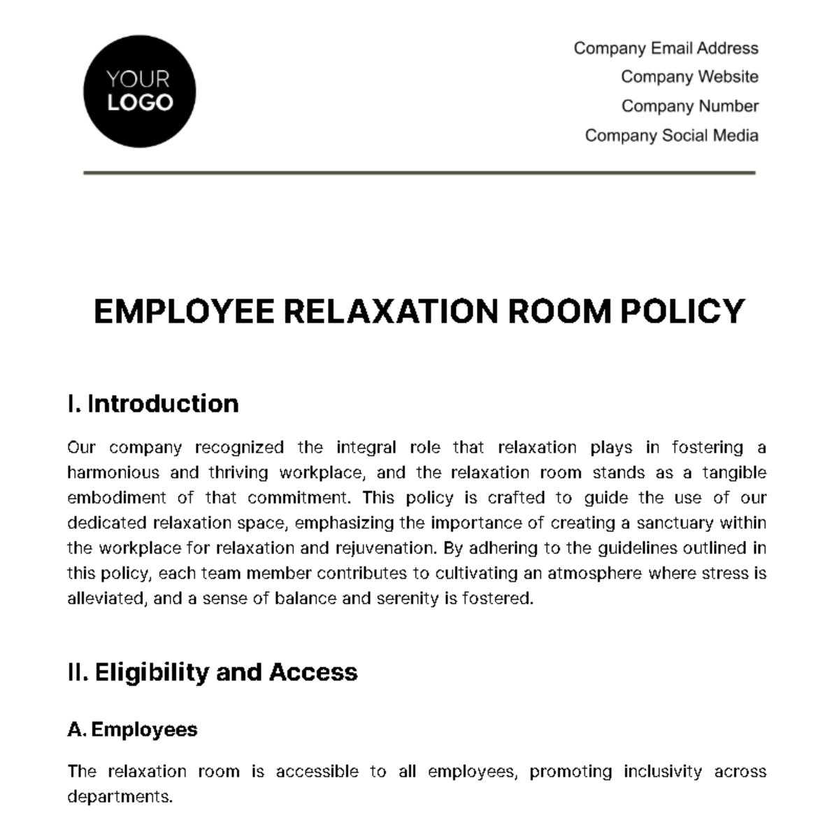 Free Employee Relaxation Room Policy Template