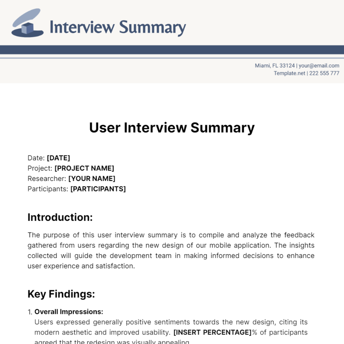 User Interview Summary Template
