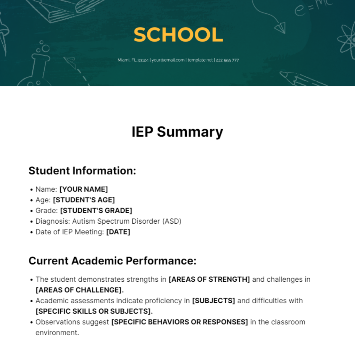 IEP Summary Template