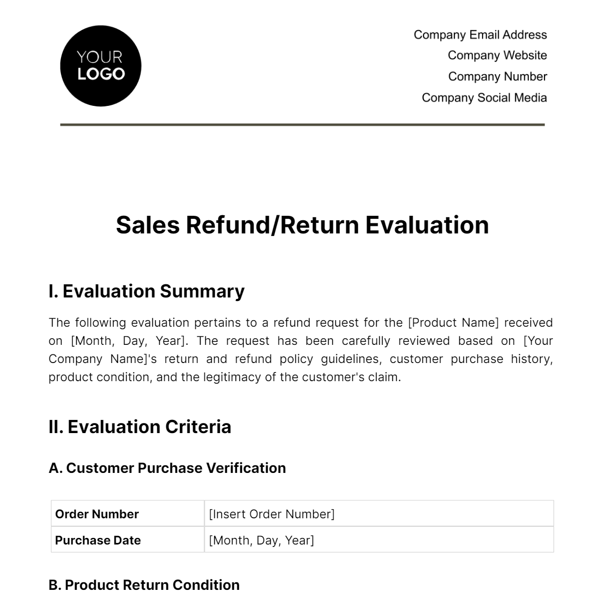 Free Sales Refund/Return Evaluation Template
