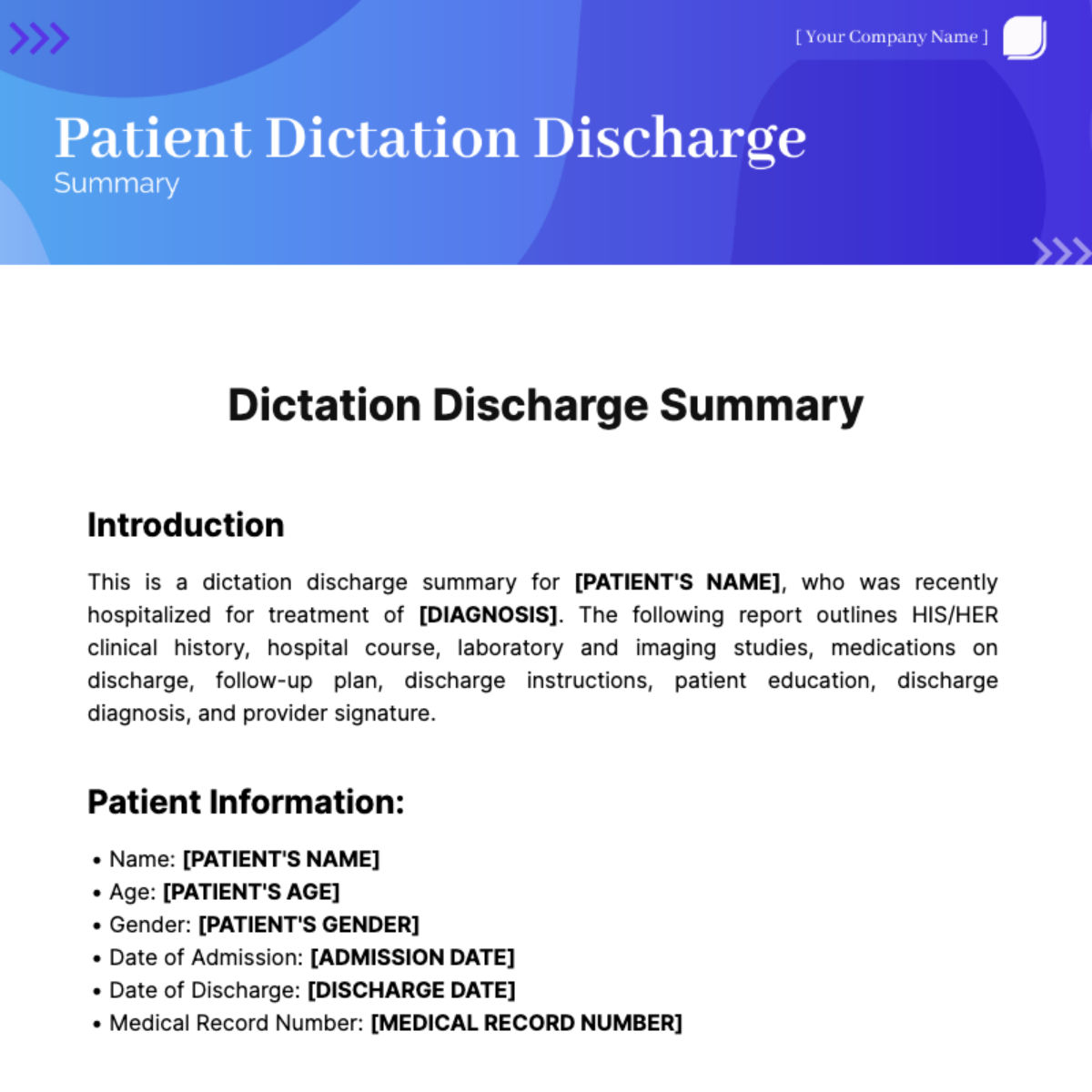 Dictation Discharge Summary Template