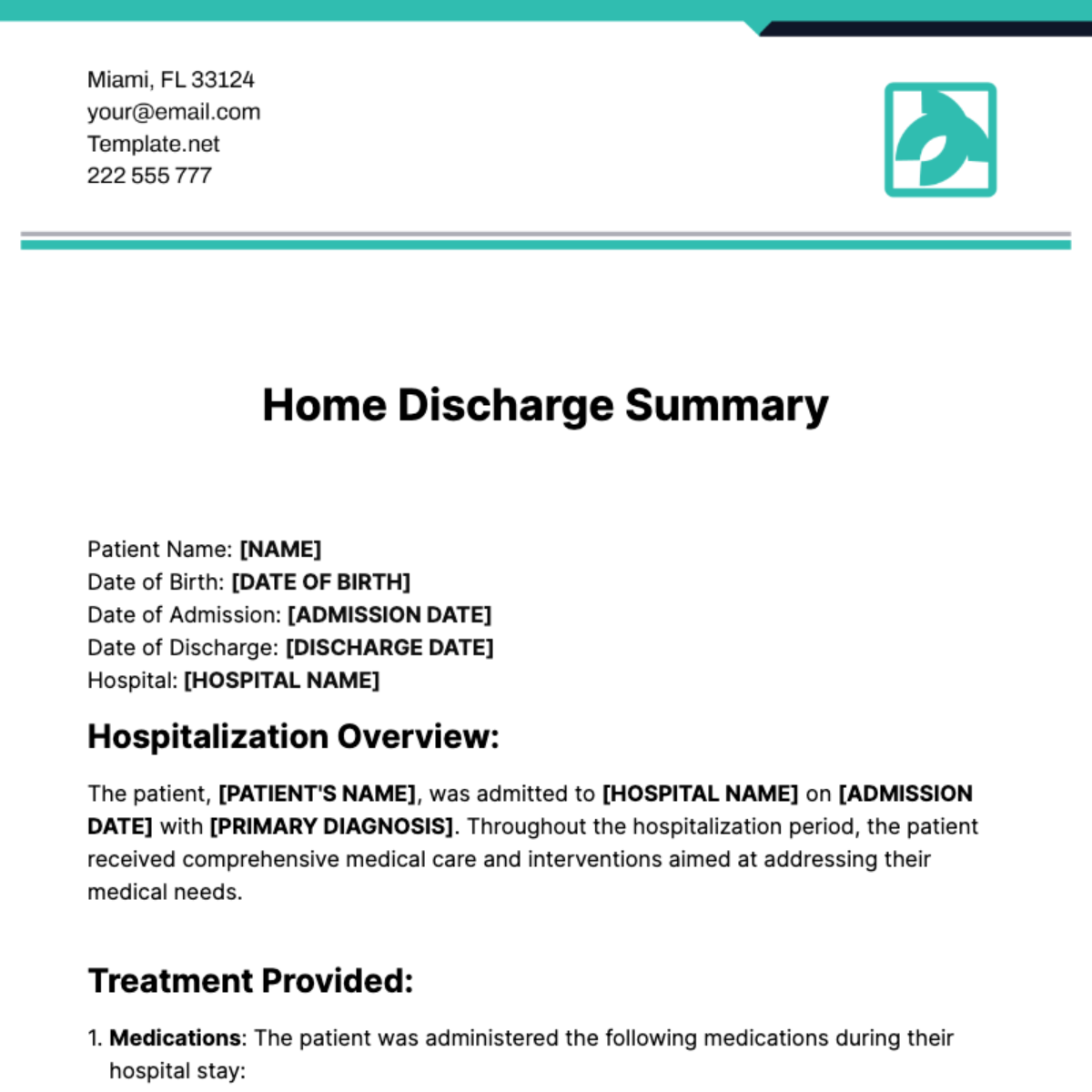 Home Discharge Summary Template