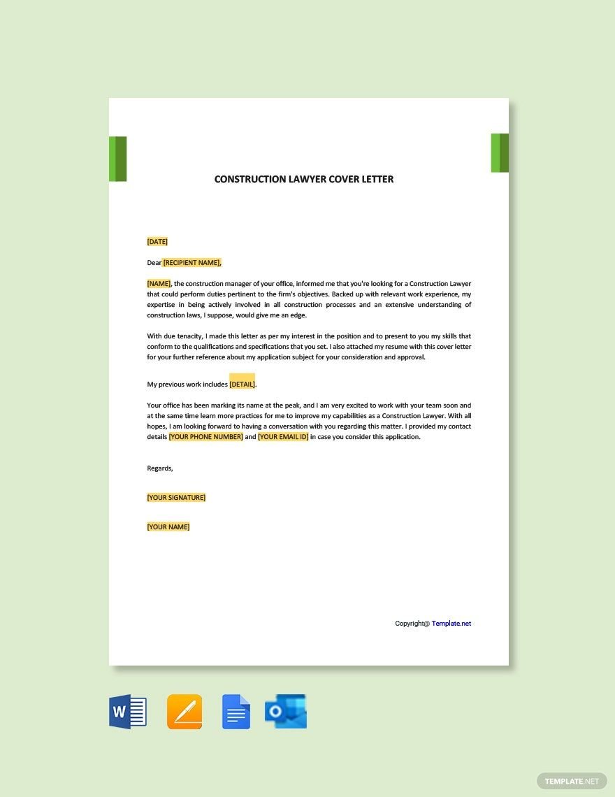 Construction Lawyer Cover Letter Template