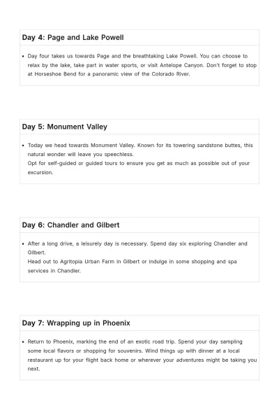 Free Arizona Road Trip Itinerary Template to Edit Online