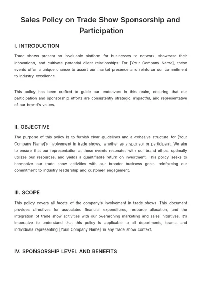 Free Sales Policy on Trade Show Sponsorship and Participation Template to Edit Online