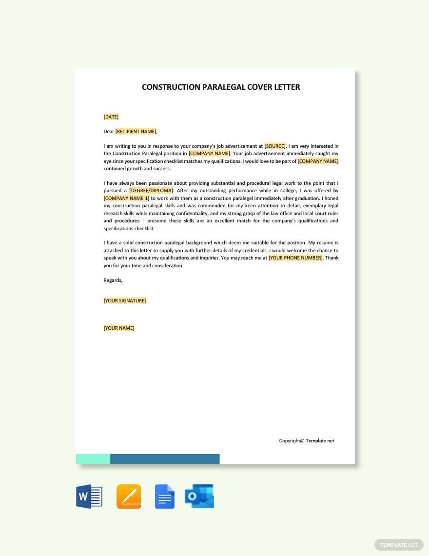Construction Paralegal Cover Letter Template