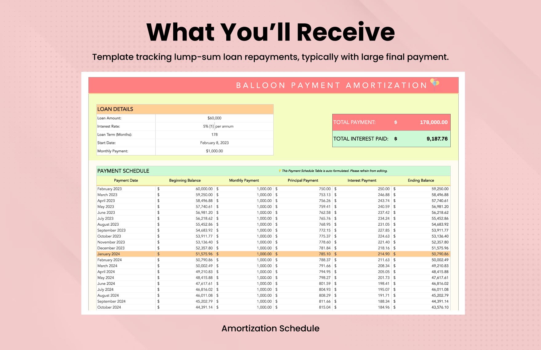 Balloon Payment Amortization Schedule Template