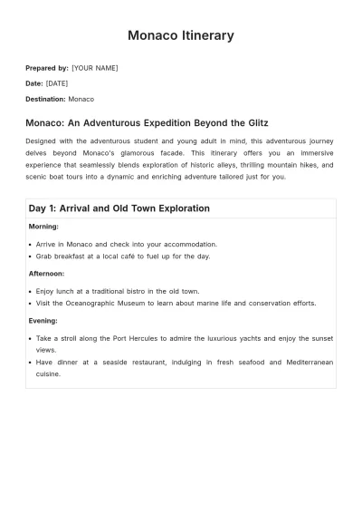 Free Monaco Itinerary Template to Edit Online