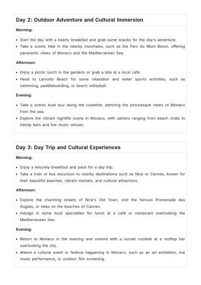 Free Monaco Itinerary Template to Edit Online