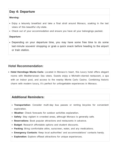 Free Monaco Itinerary Template to Edit Online