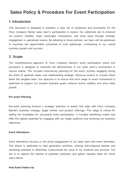 Free Sales Policy & Procedure for Event Participation Template to Edit Online