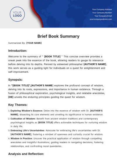 Free Brief Book Summary Template to Edit Online