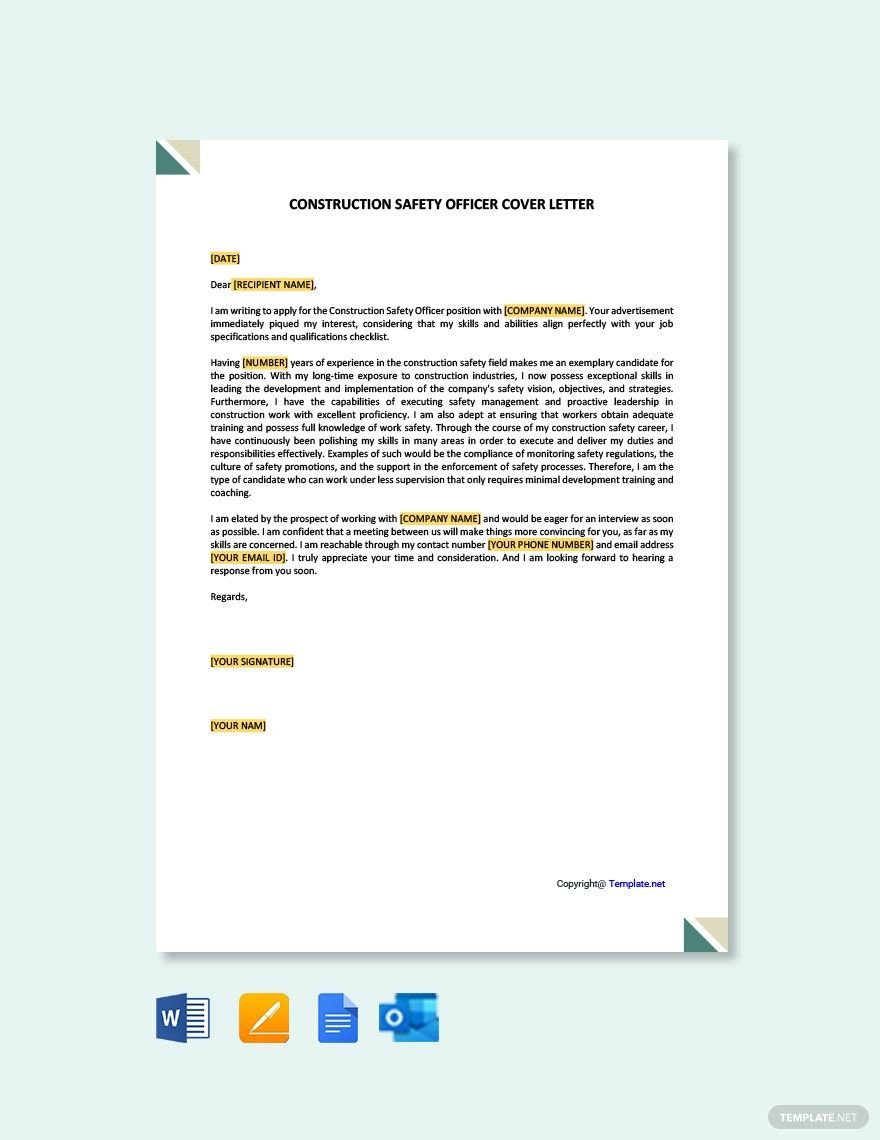 Free Construction Safety Officer Cover Letter Template