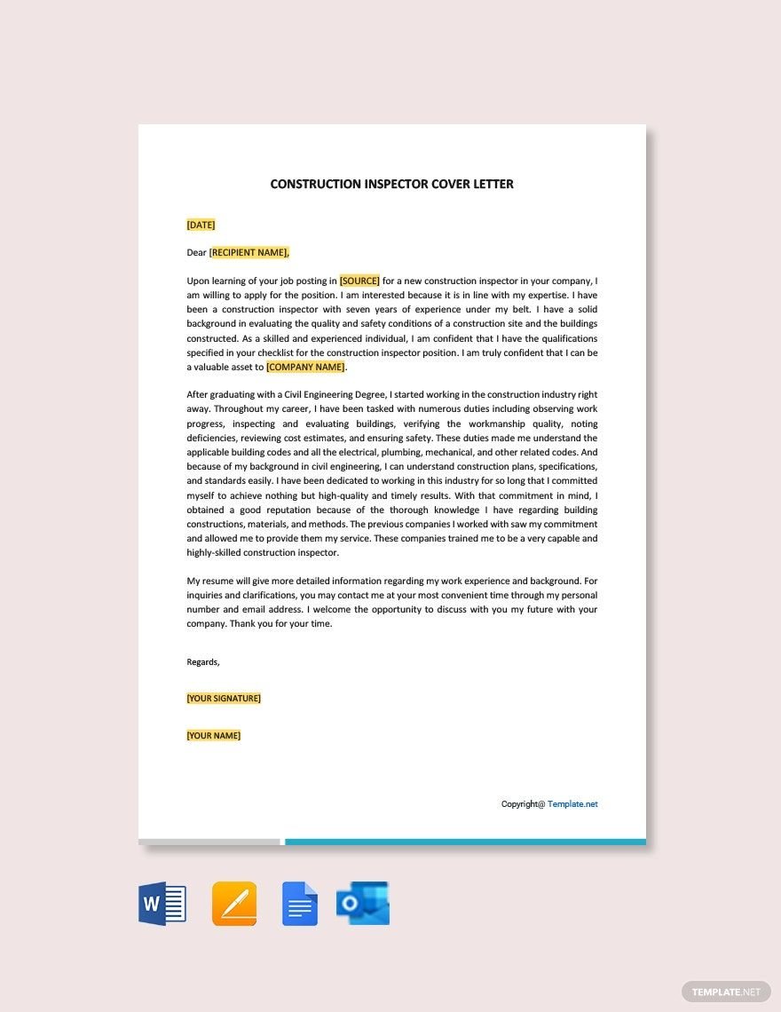 Construction Inspector Cover Letter Template