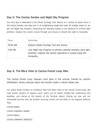 Free Saguaro National Park Itinerary Template to Edit Online