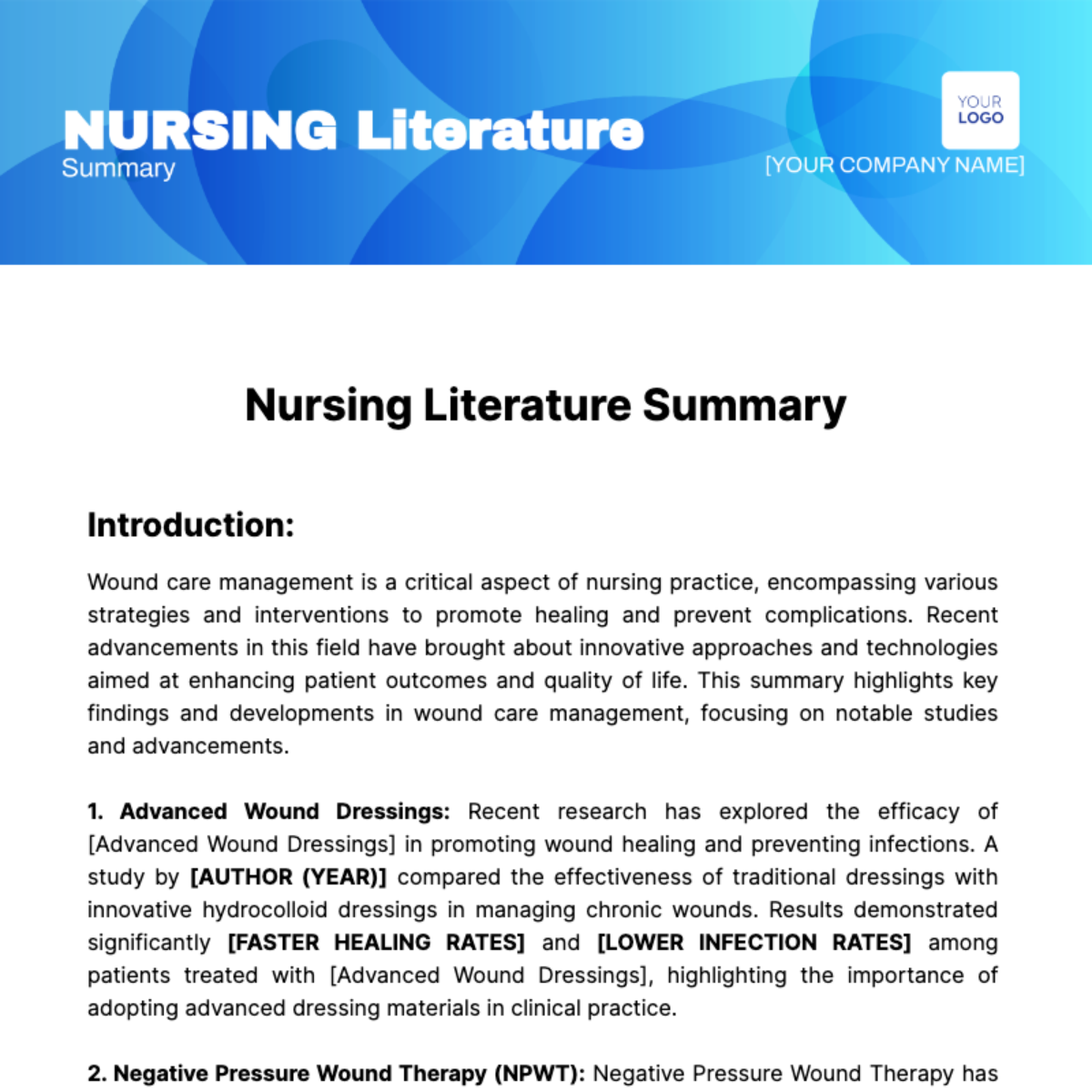 Nursing Literature Article Summary Template