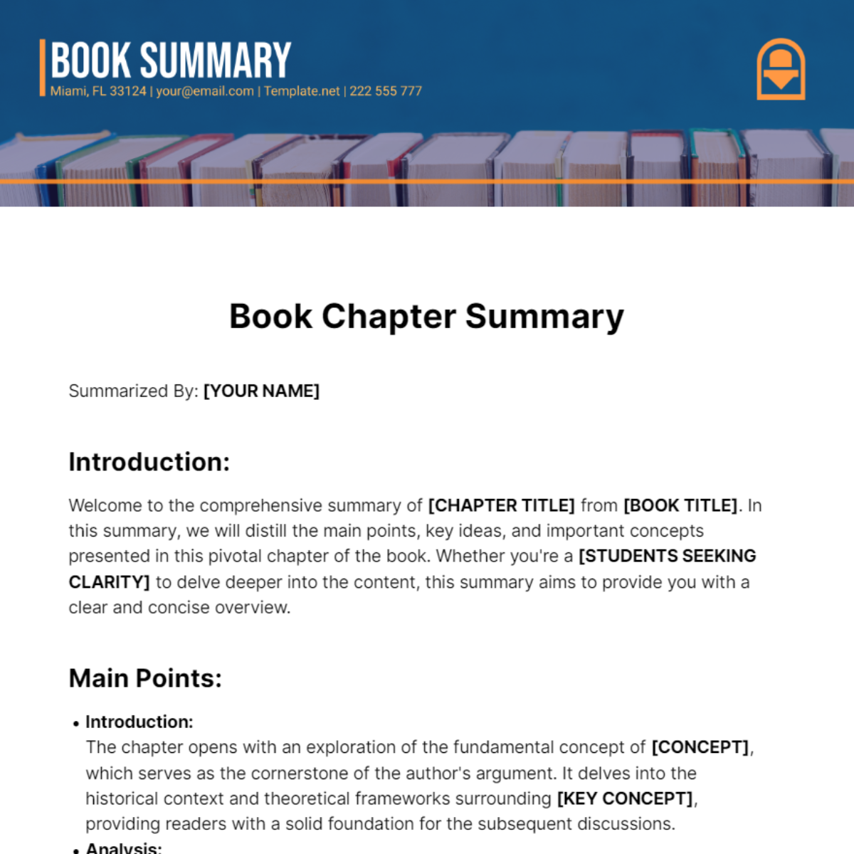 Book Chapter Summary Template