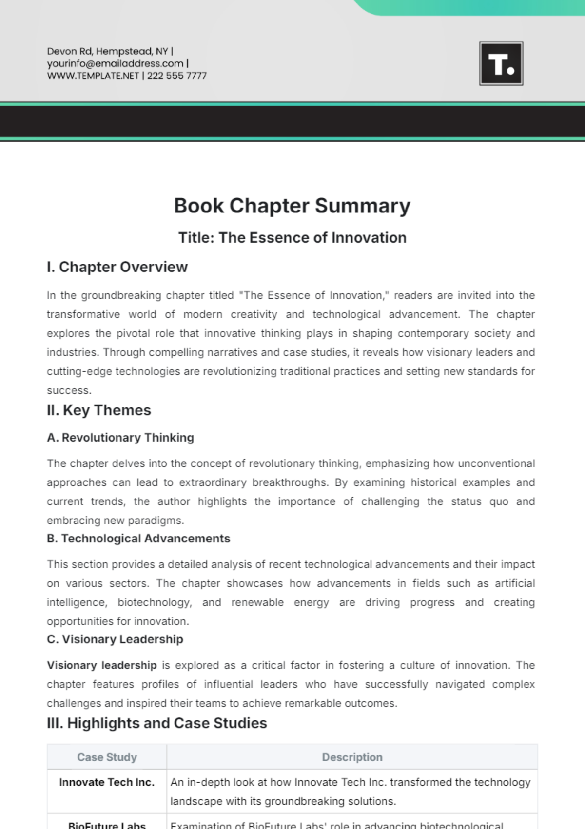 Book Chapter Summary Template - Edit Online & Download