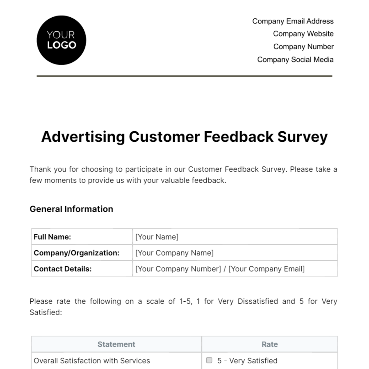Advertising Customer Feedback Survey Template