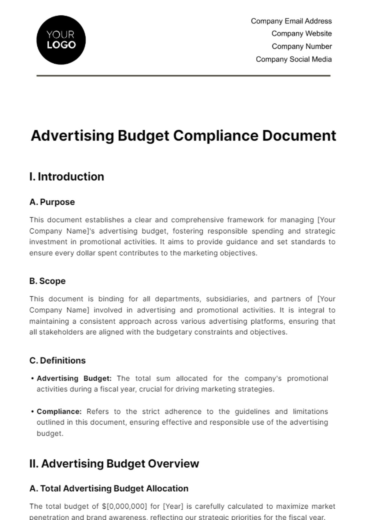 Advertising Budget Compliance Document Template