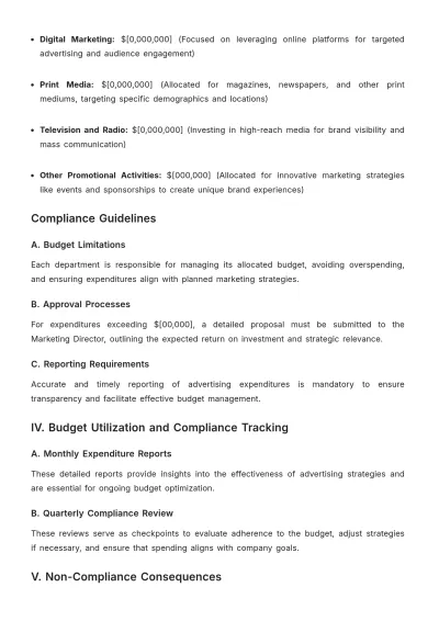 Free Advertising Budget Compliance Document Template to Edit Online