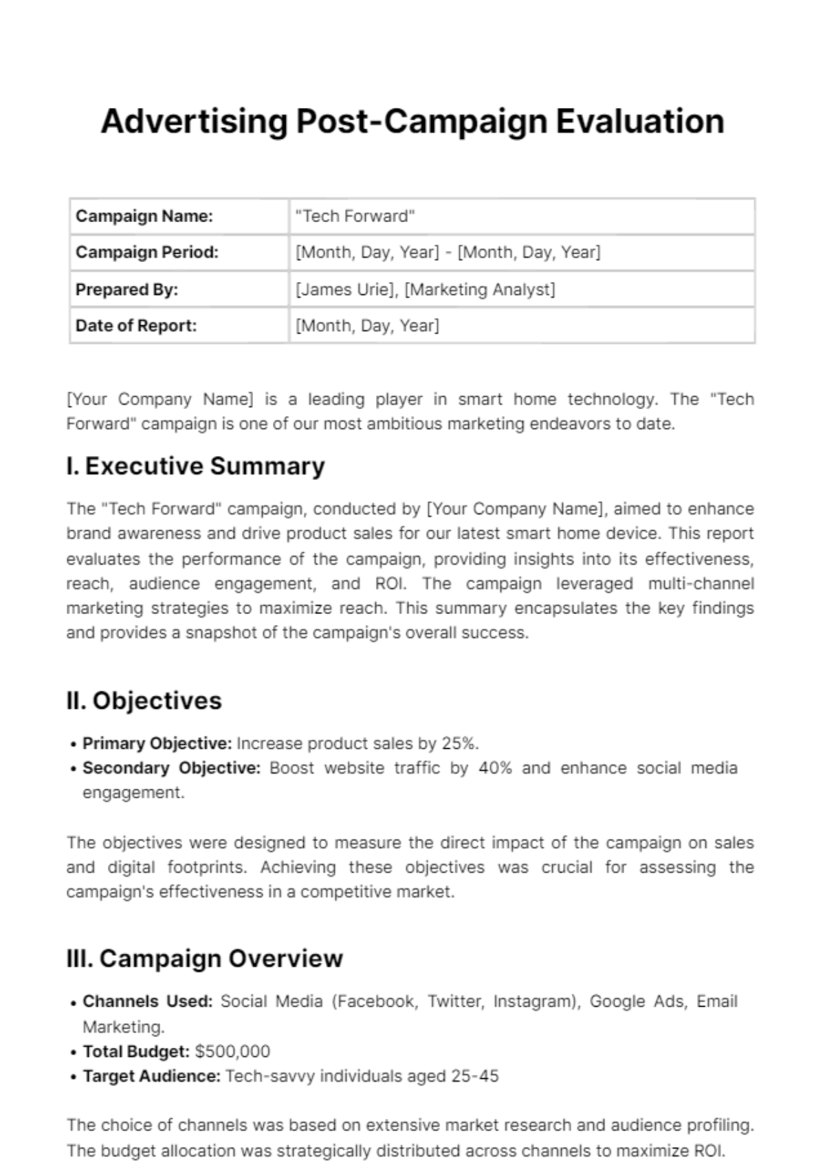 Free Advertising Post-Campaign Evaluation Template