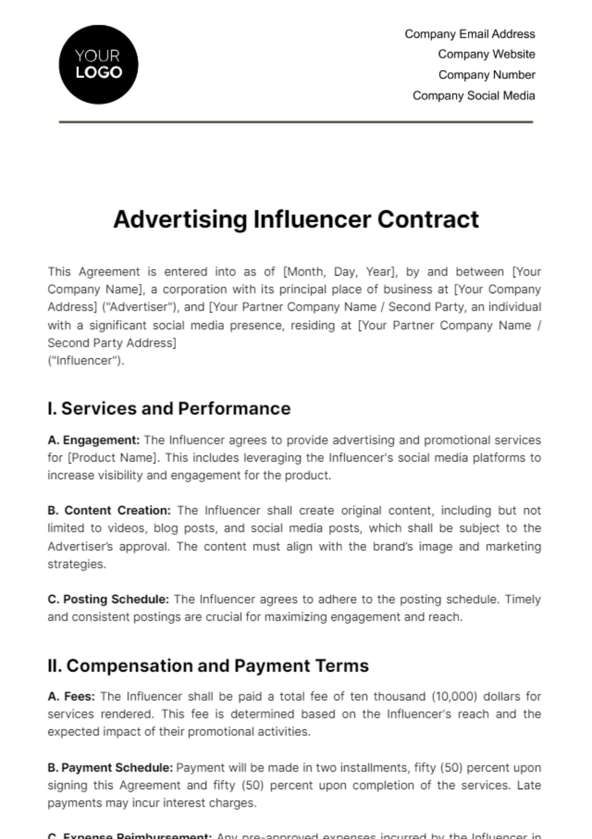 Free Advertising Influencer Contract Template