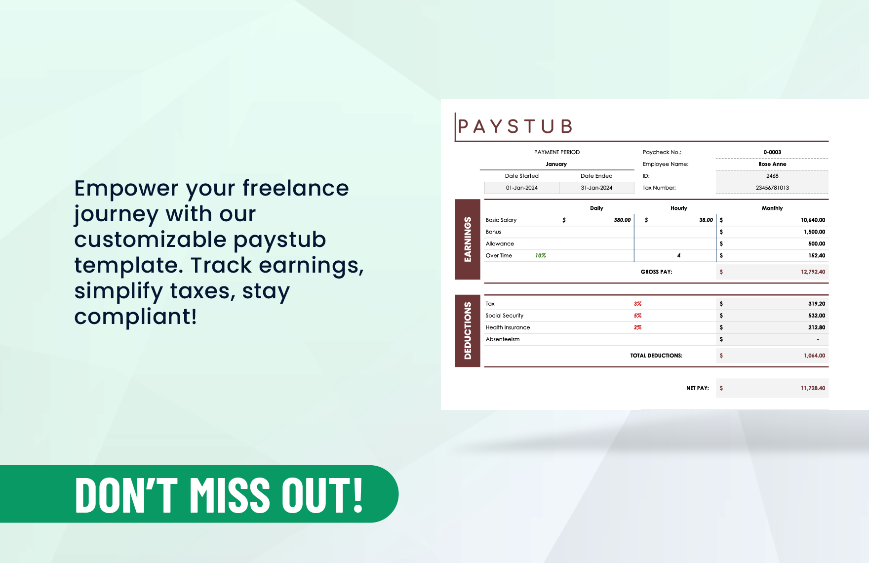 Contractor Paystub Template