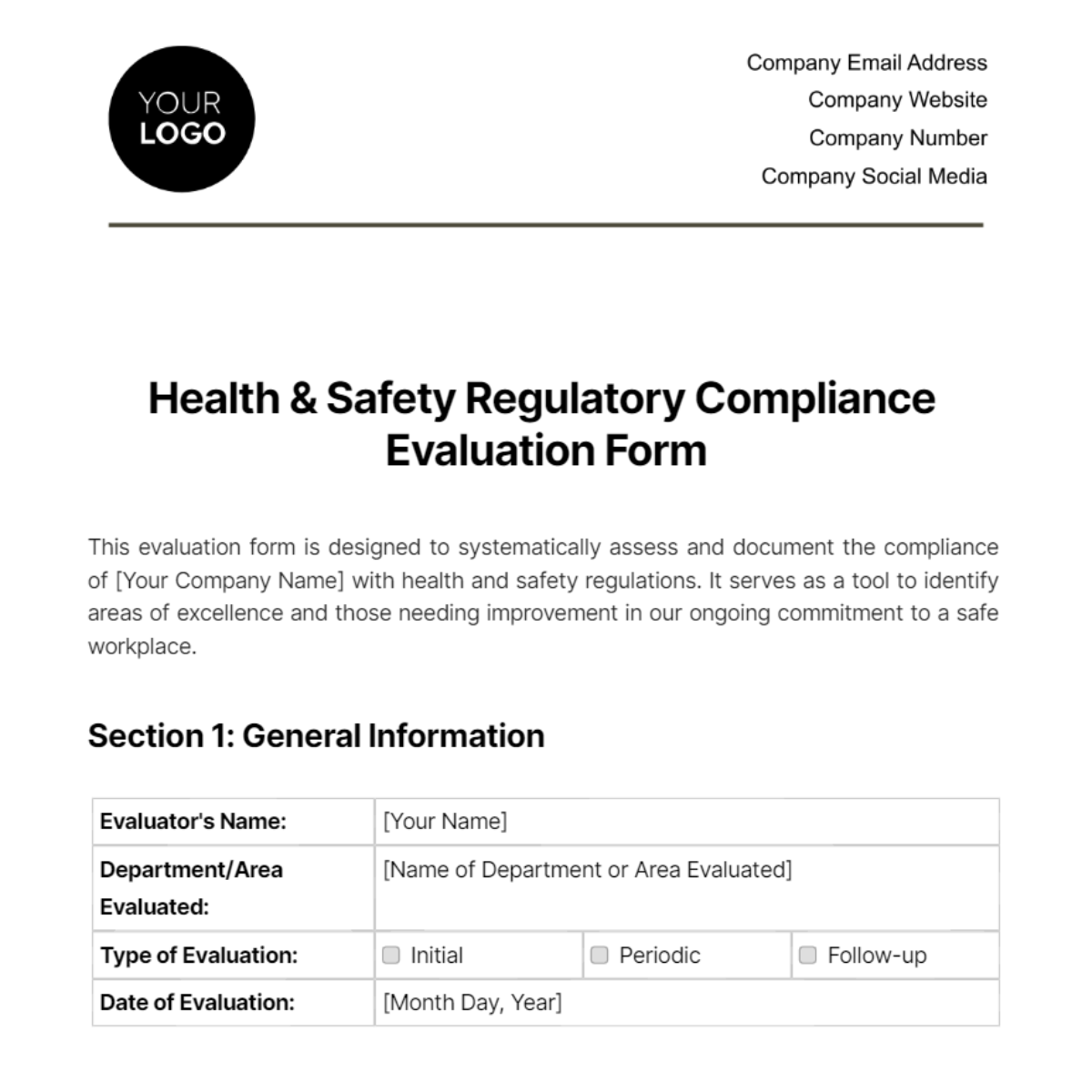 Health & Safety Regulatory Compliance Evaluation Form Template - Edit ...