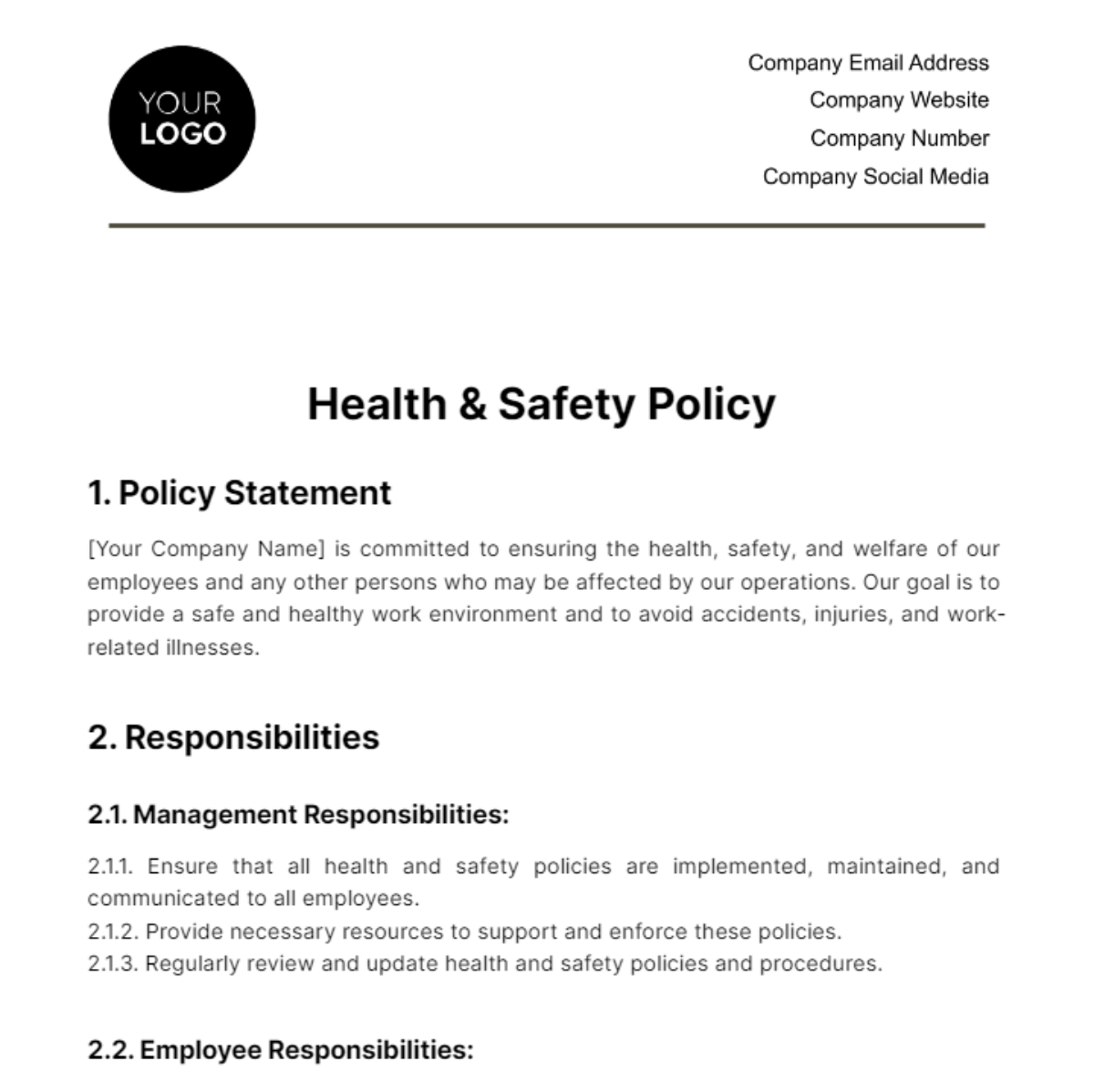 Health & Safety Policy Template - Edit Online & Download Example ...