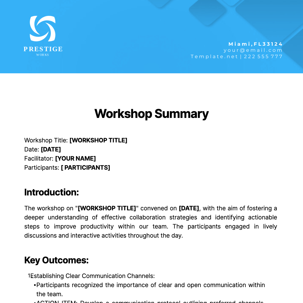 Workshop Summary Template - Edit Online & Download