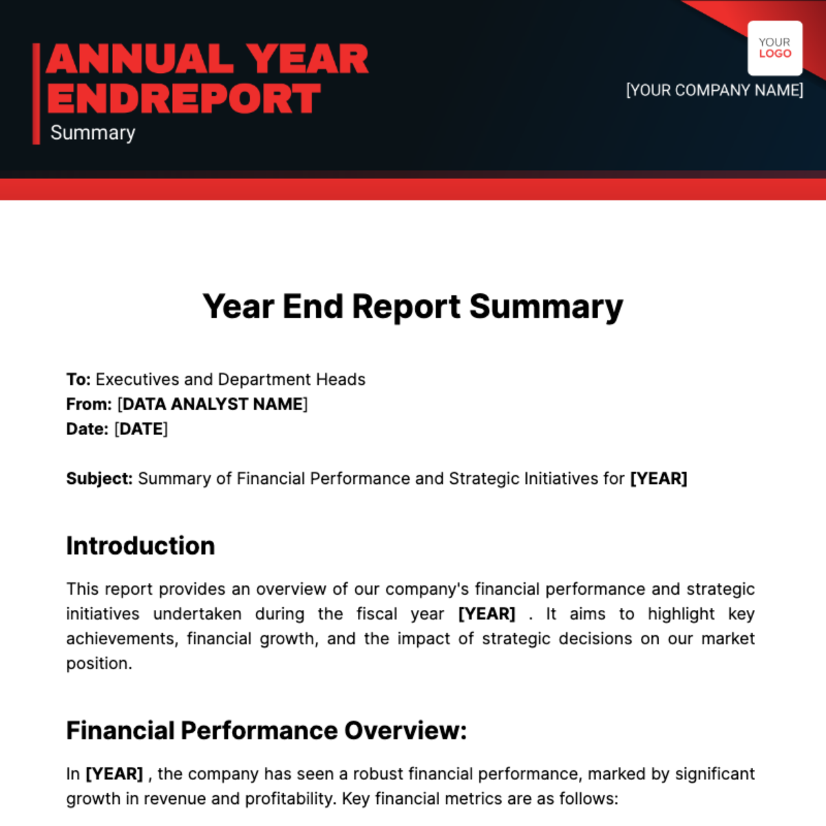 Year End Report Summary Template