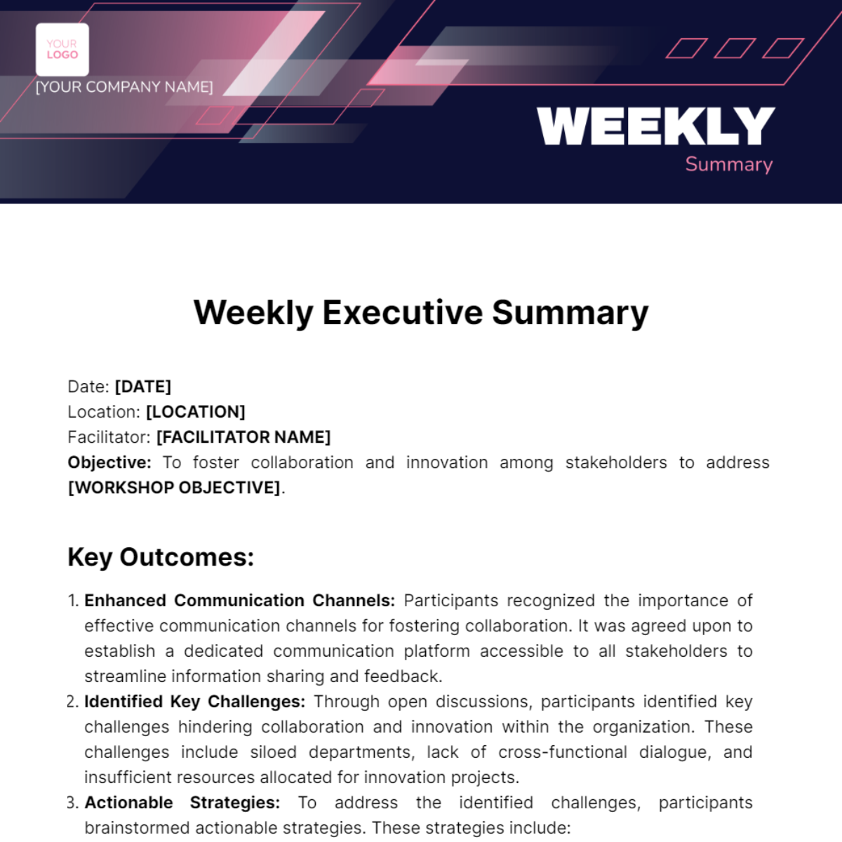Weekly Executive Summary Template