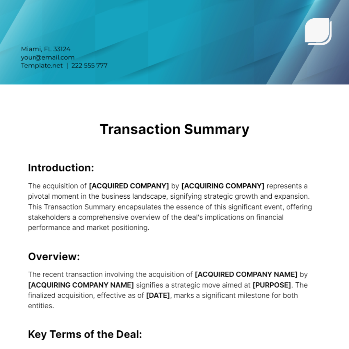 Transaction Summary Template