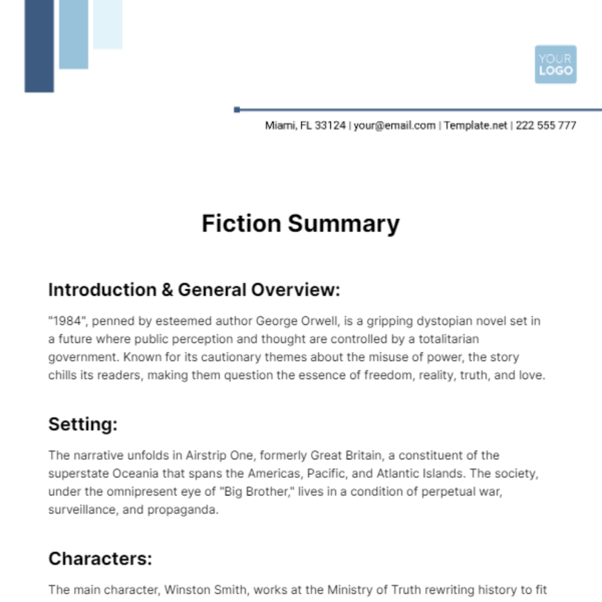 Fiction Summary Template