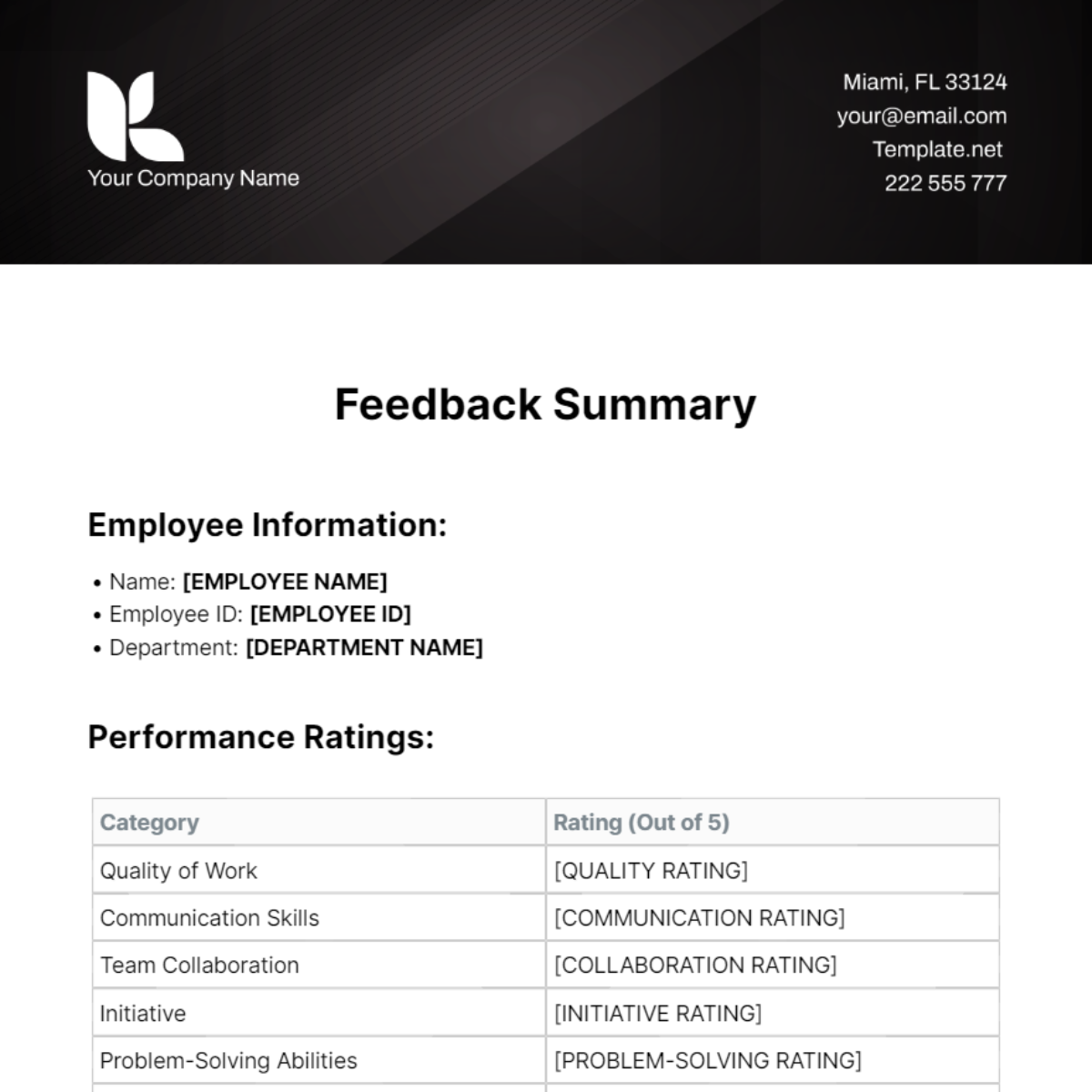 Feedback Summary Template - Edit Online & Download