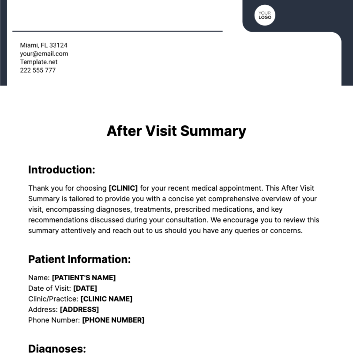 After Visit Summary Template