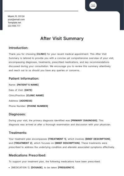 Free After Visit Summary Template to Edit Online