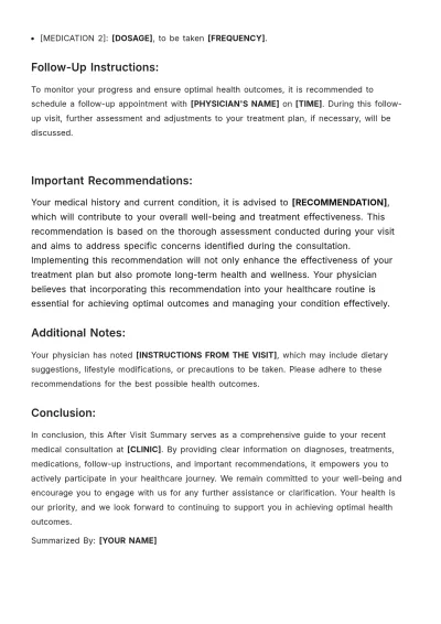 Free After Visit Summary Template to Edit Online