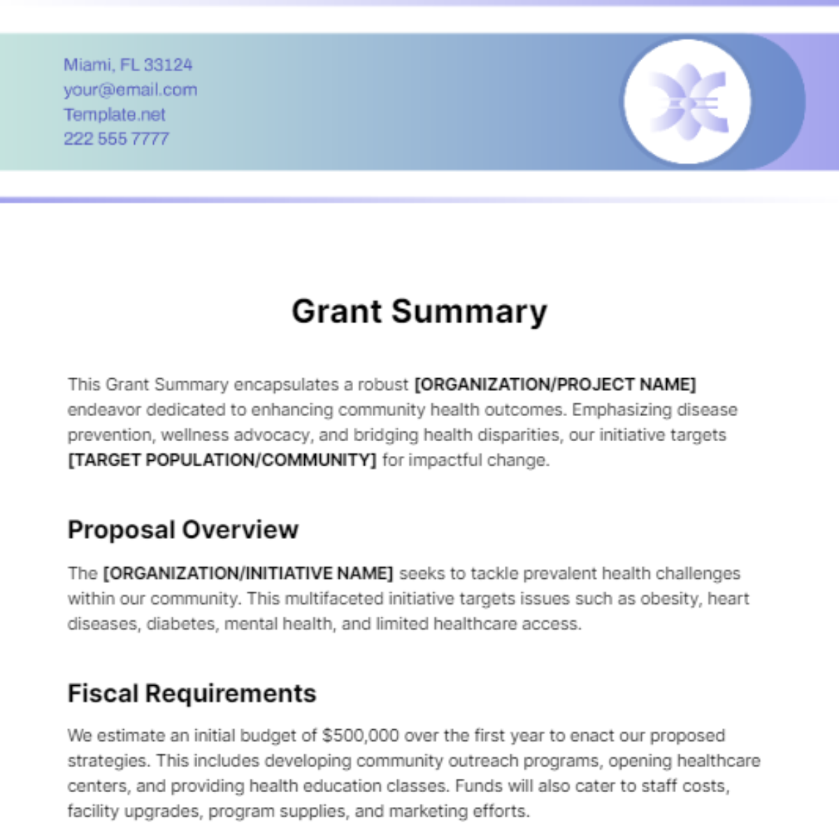 Grant Summary Template
