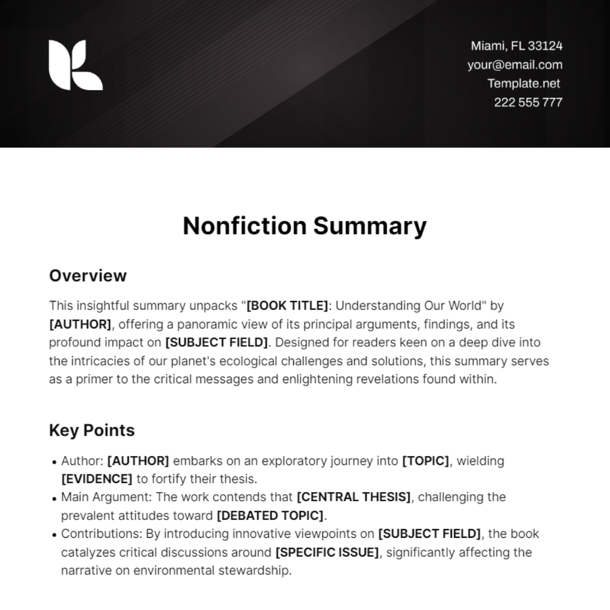 Nonfiction Summary Template
