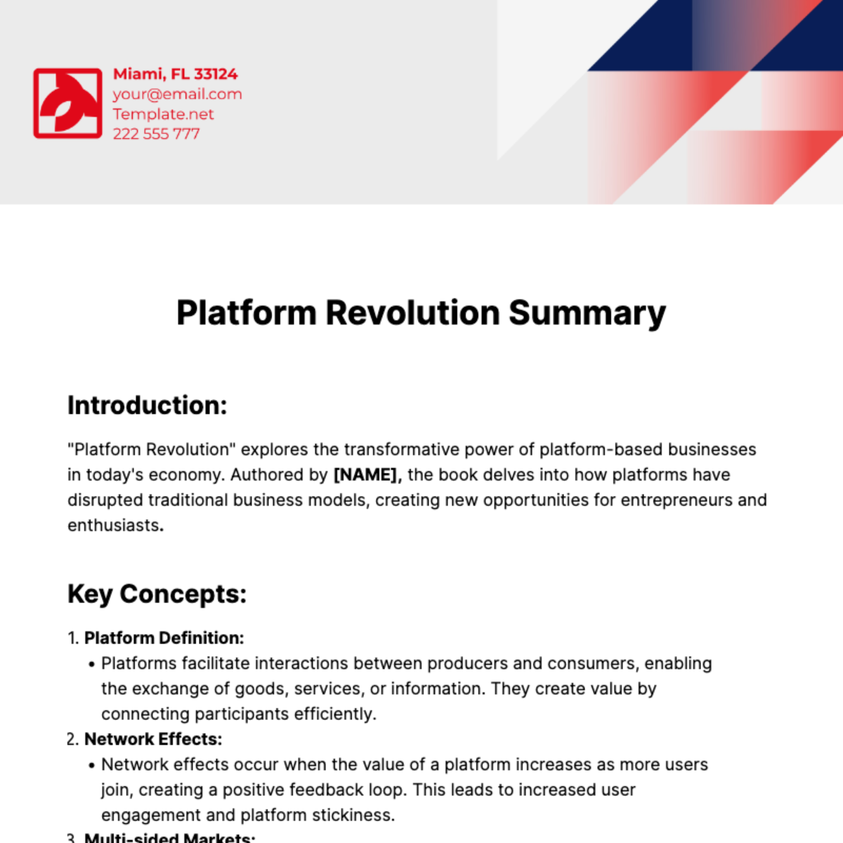 Platform Revolution Summary Template