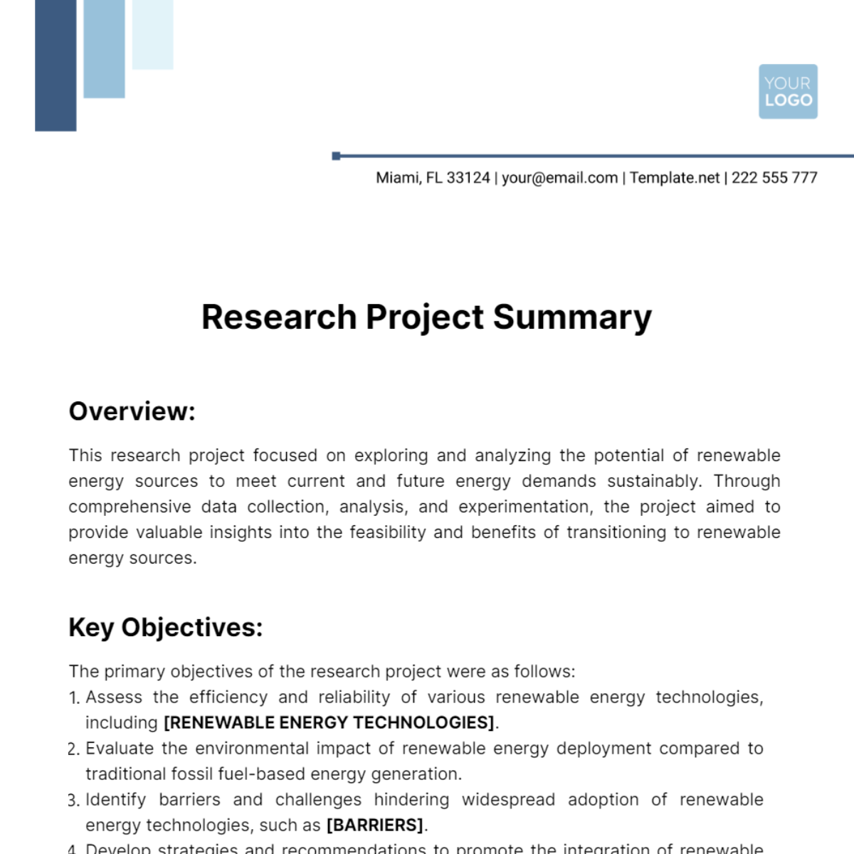 Free Research Project Summary Template